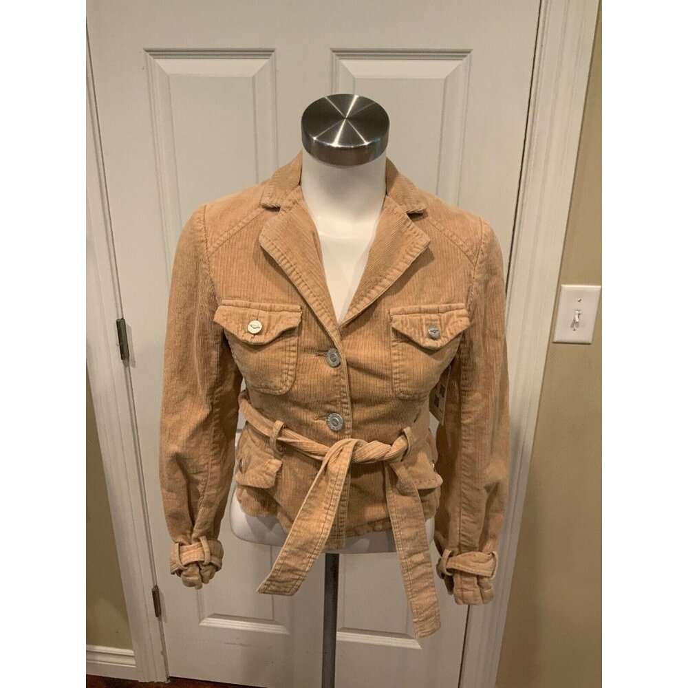 BCBG Max Azria Jean Tan Thin Wale Corduroy Belted Jacket, Size XS